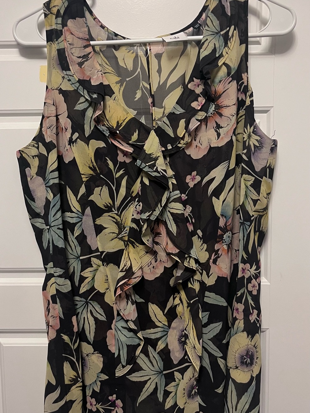 CAbi Style 3265 Osaka Nights Floral Ruffle Sleeveless Blouse Spring 2016